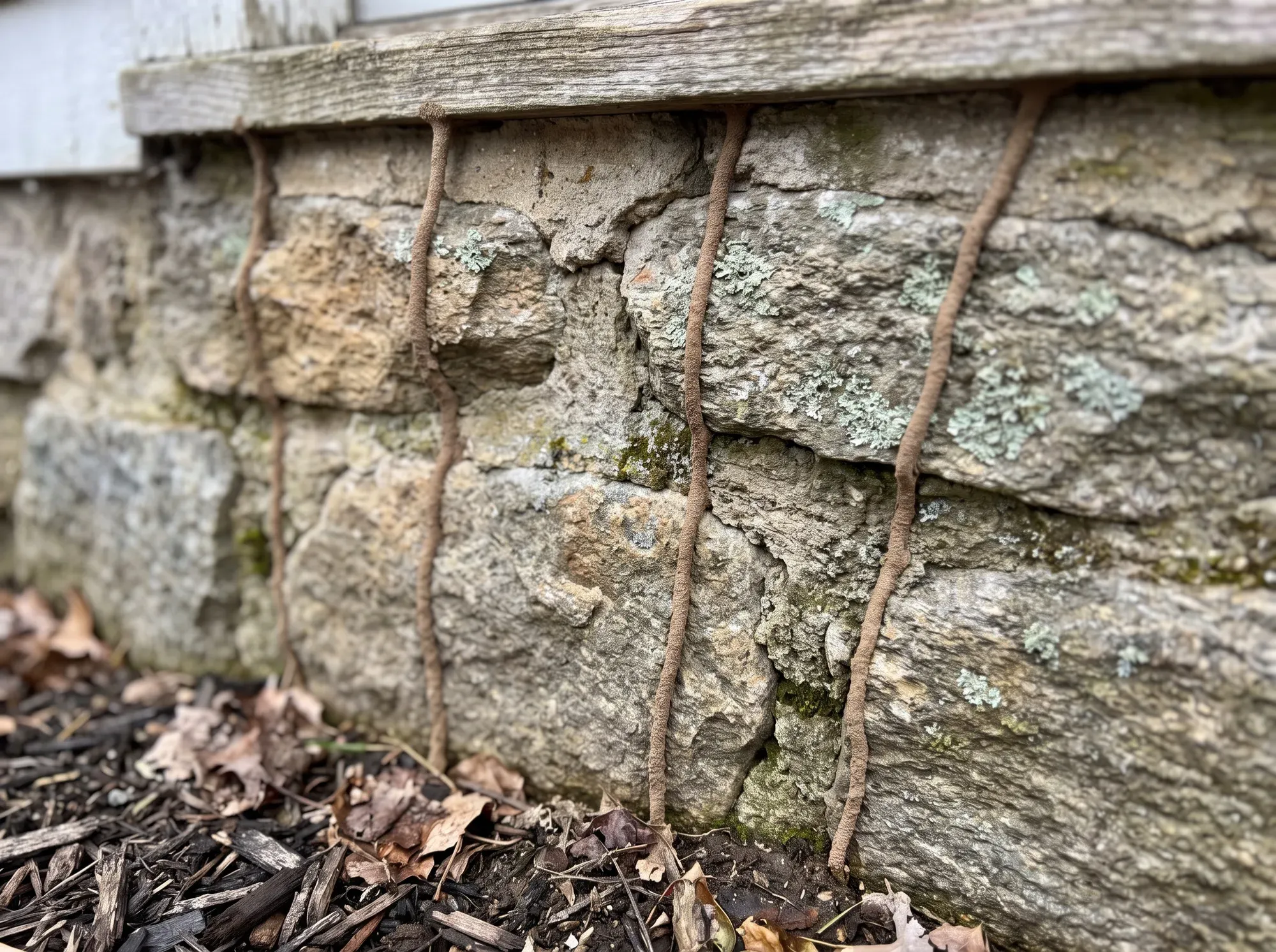 termite mud tubes on a Cape Cod home foundation