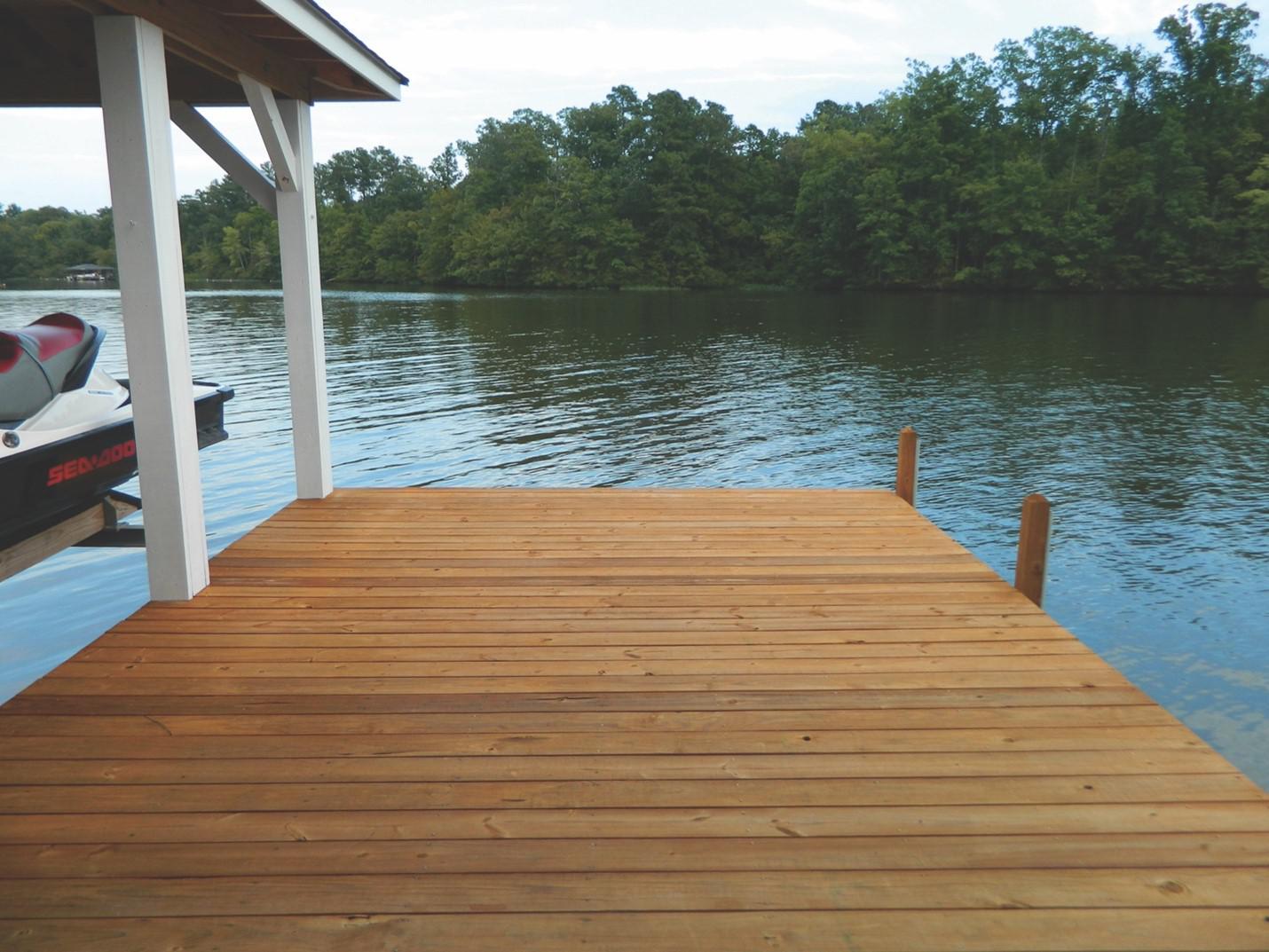 A wooden dock on a lake