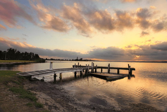 A photo of a dock by the lake