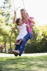 mom and daughter on swing
